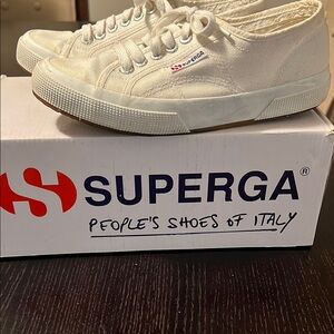 Superga White Canvas Lace-Up Sneakers sz39
